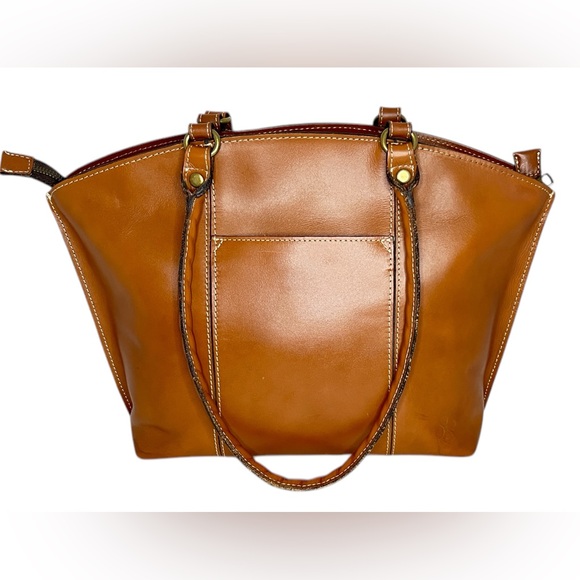 Patricia Nash Tan Leather Zip Top Tote Shoulder Bag Phone Pockets Front and Back - Picture 5 of 16